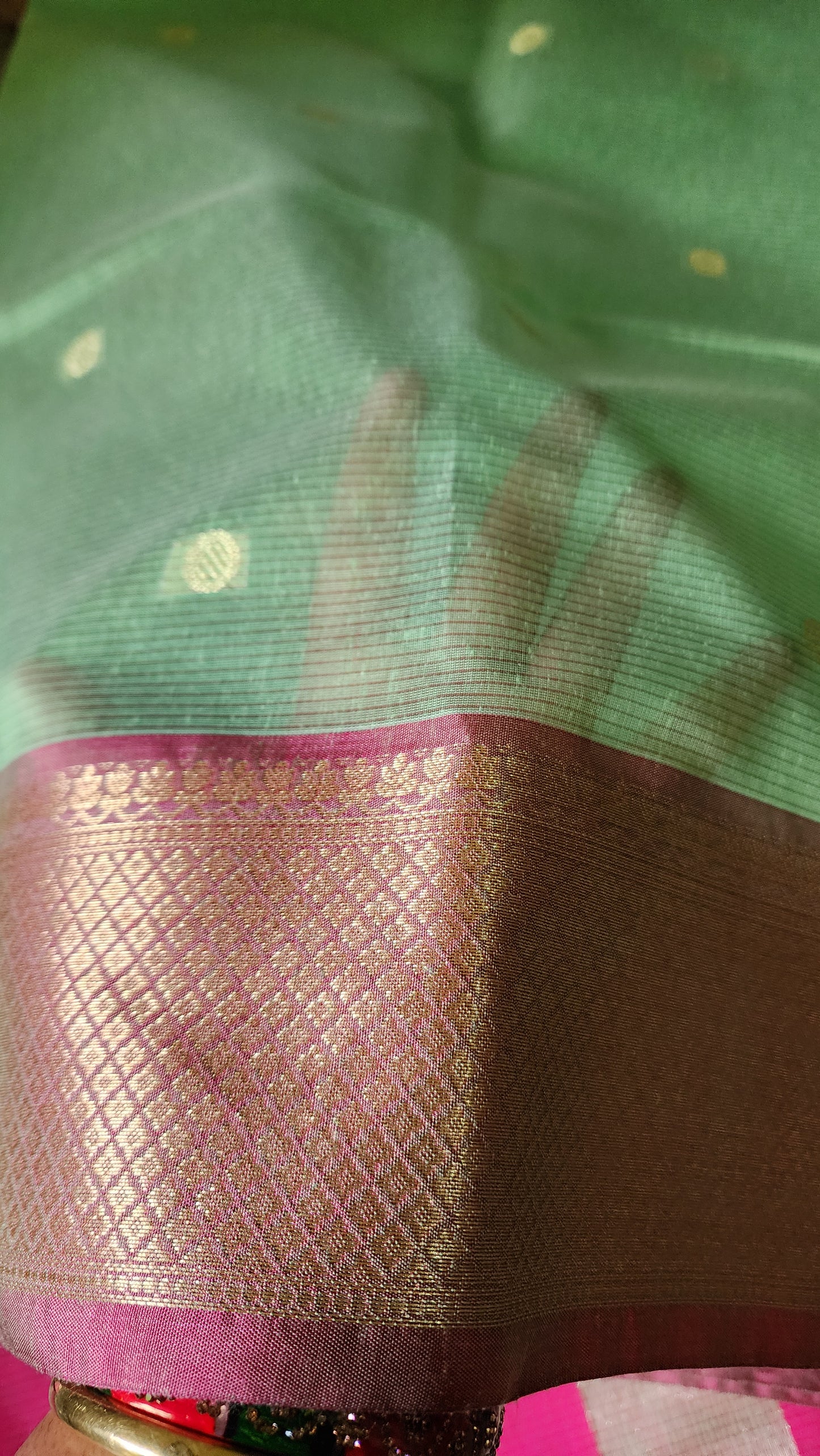 Light green and pink Semi Maheshwari