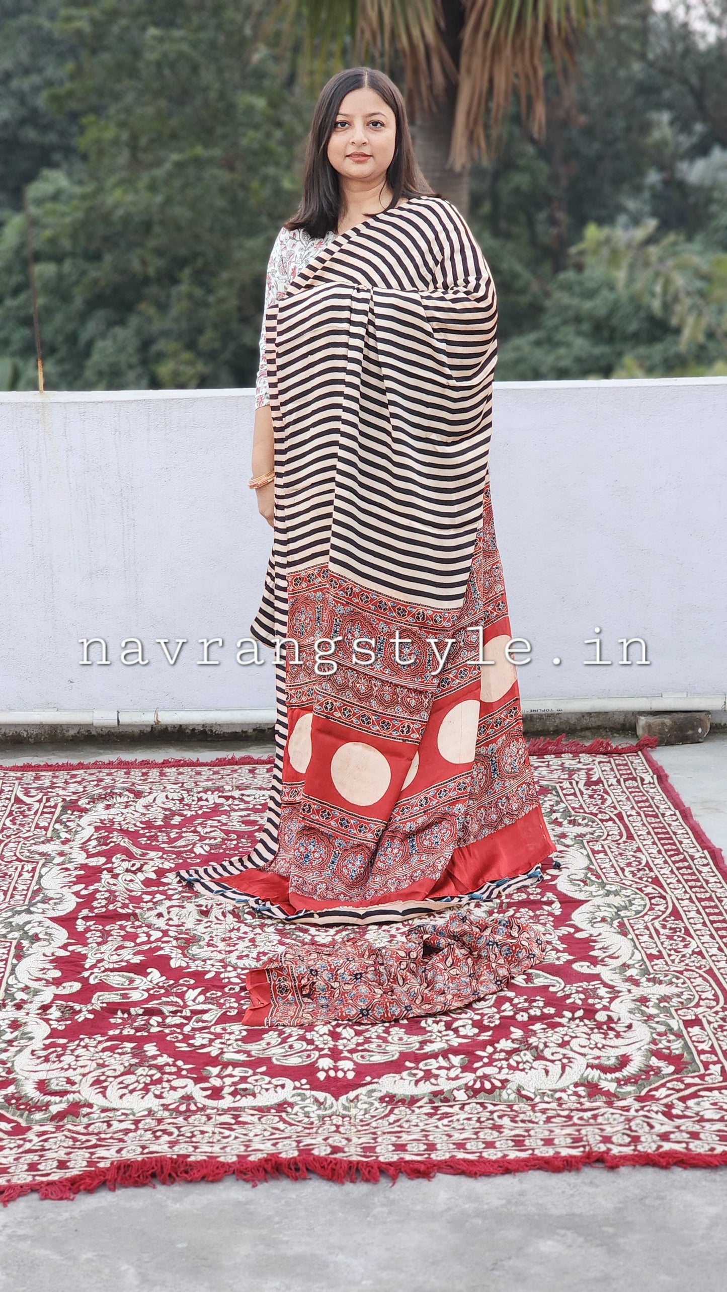 "Rang-e-Nazaqat" – Handcrafted Ajrakh Modal Silk Saree