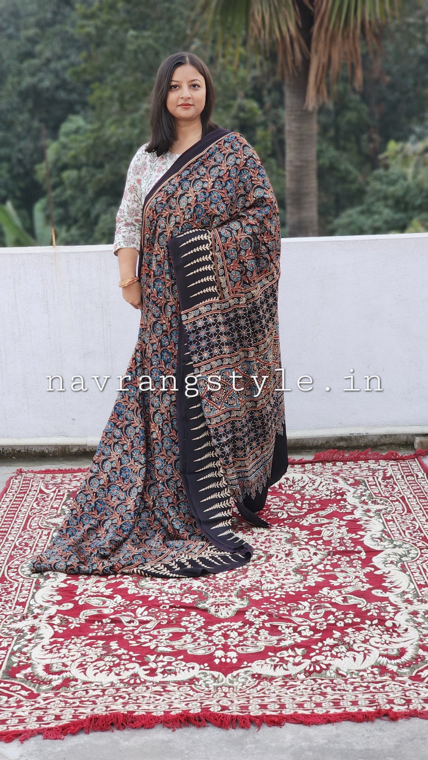 Phool - Handcrafted Ajrakh Modal Silk Saree