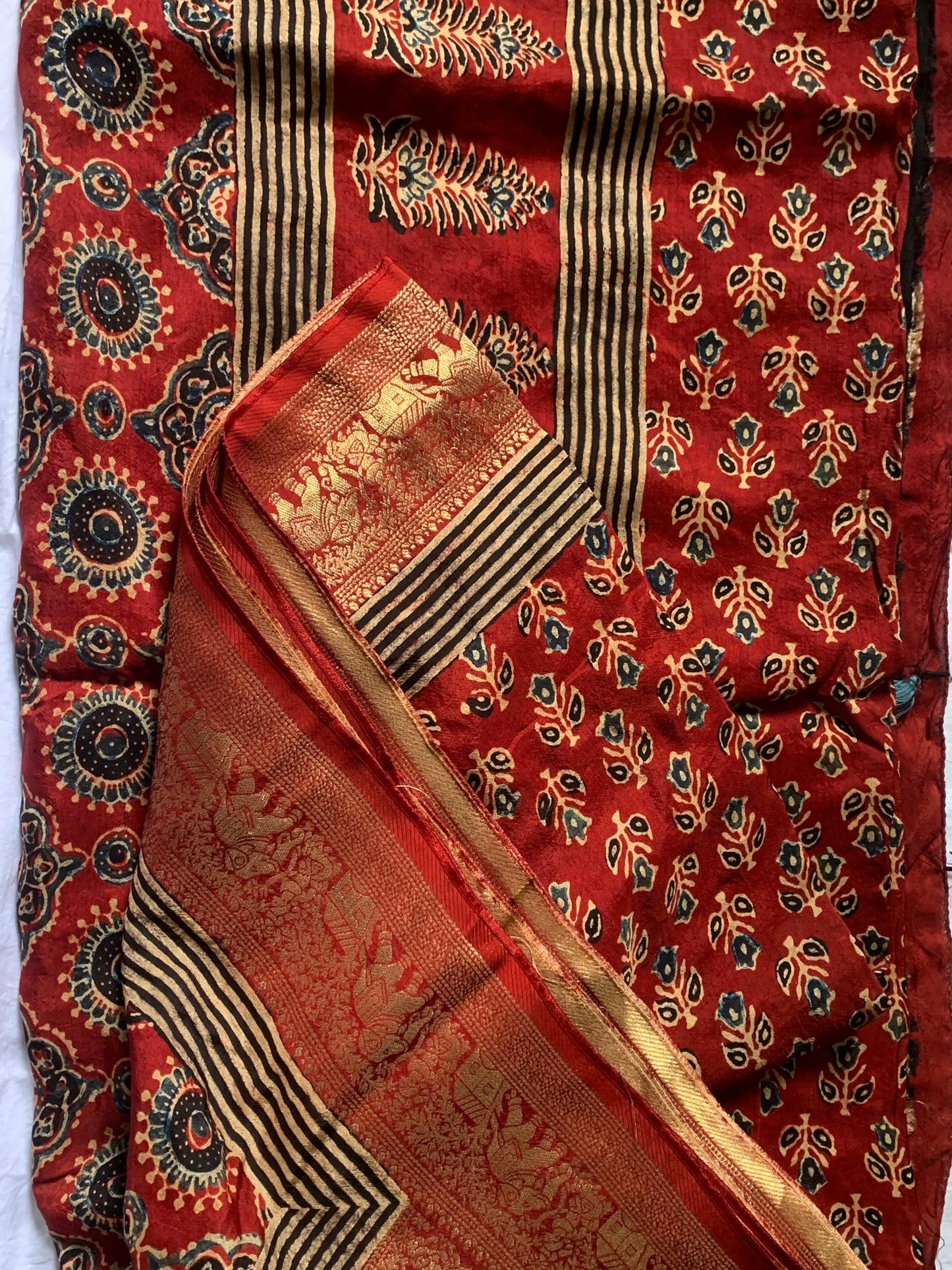 Bhavya- Handcrafted Ajrakh Dola Silk Saree