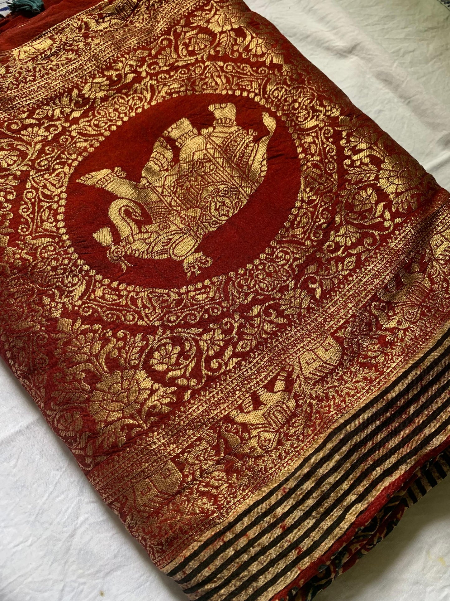 Bhavya- Handcrafted Ajrakh Dola Silk Saree