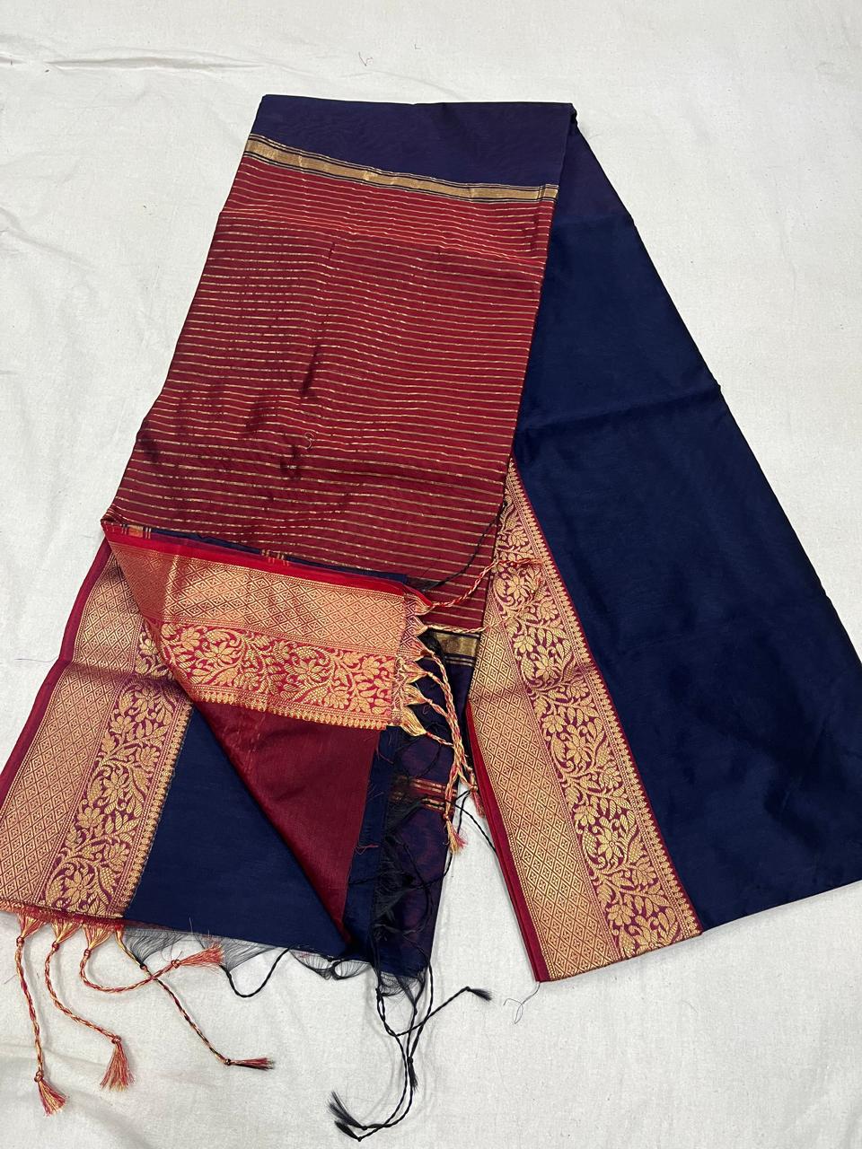 Blue Silk Cotton Maheshwari Saree