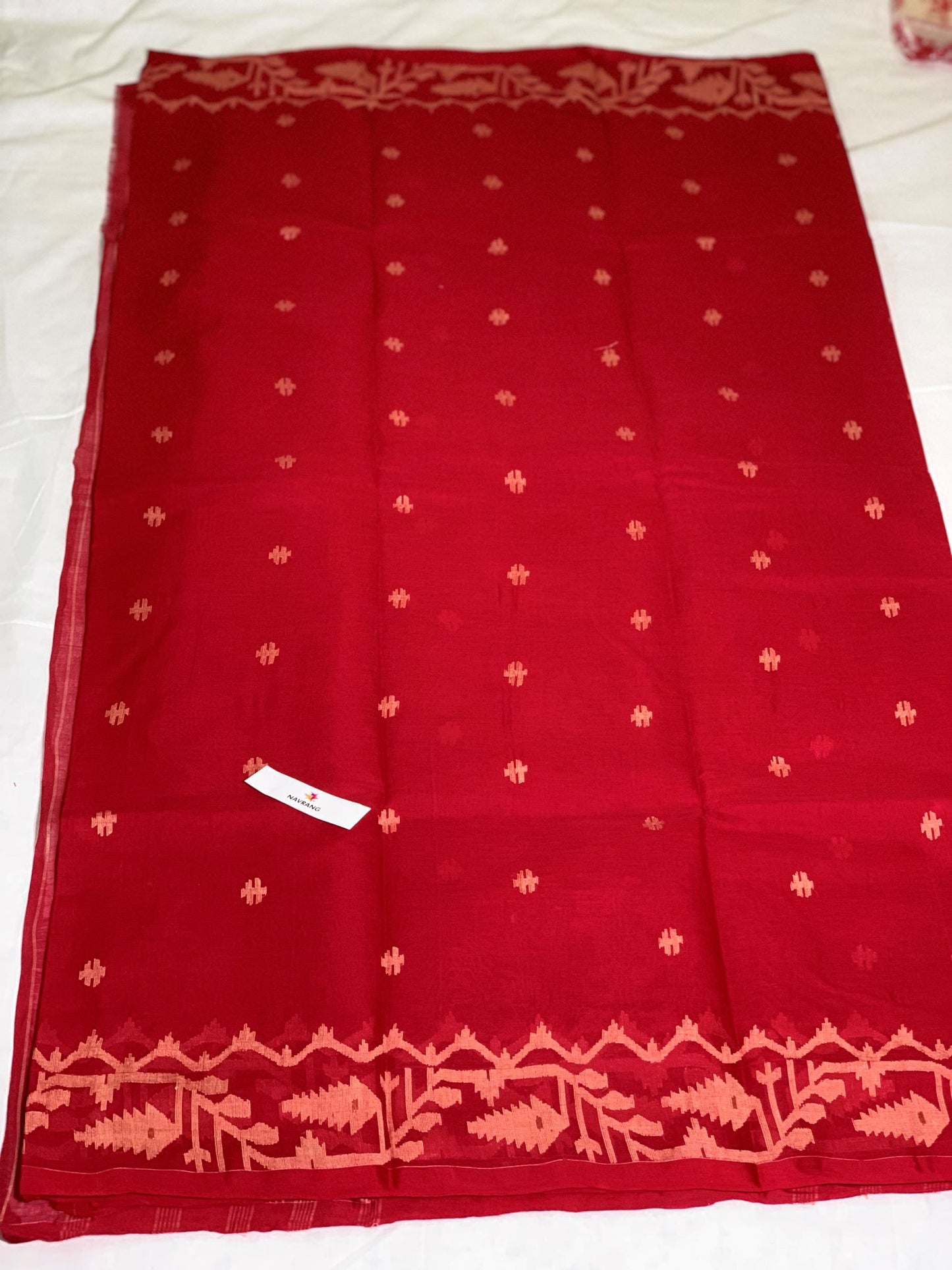 Red Cotton jamdani Saree
