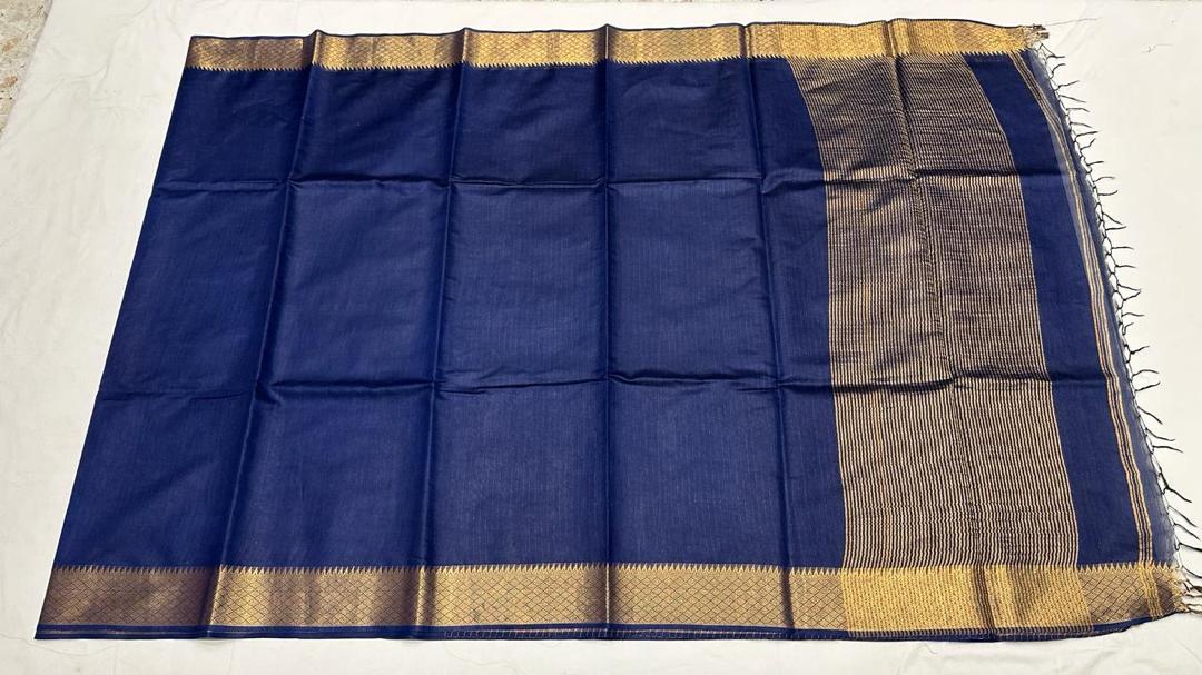 Blue Plain Tussar Saree with zari border