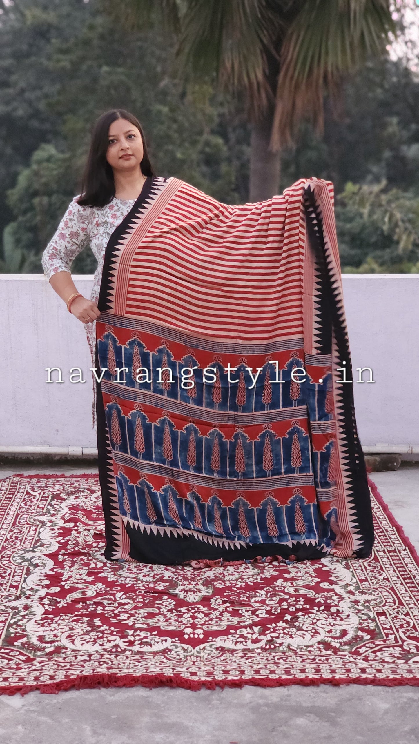Kavya -Handcrafted Ajrakh Modal Silk Saree