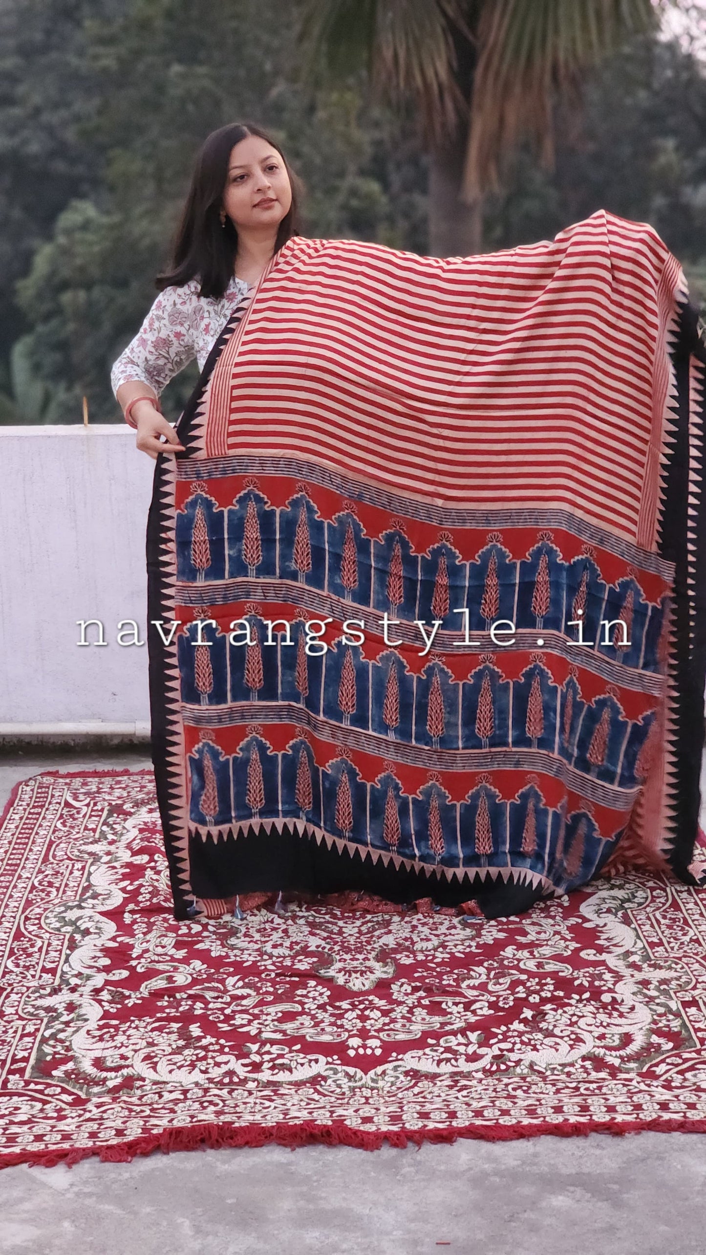 Kavya -Handcrafted Ajrakh Modal Silk Saree