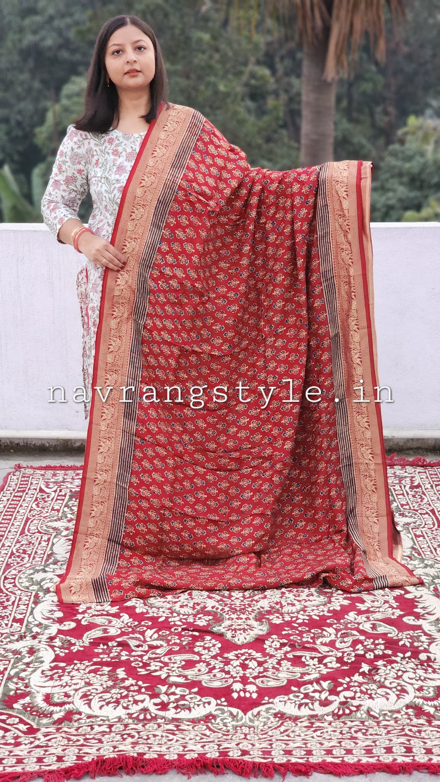Bhavya- Handcrafted Ajrakh Dola Silk Saree