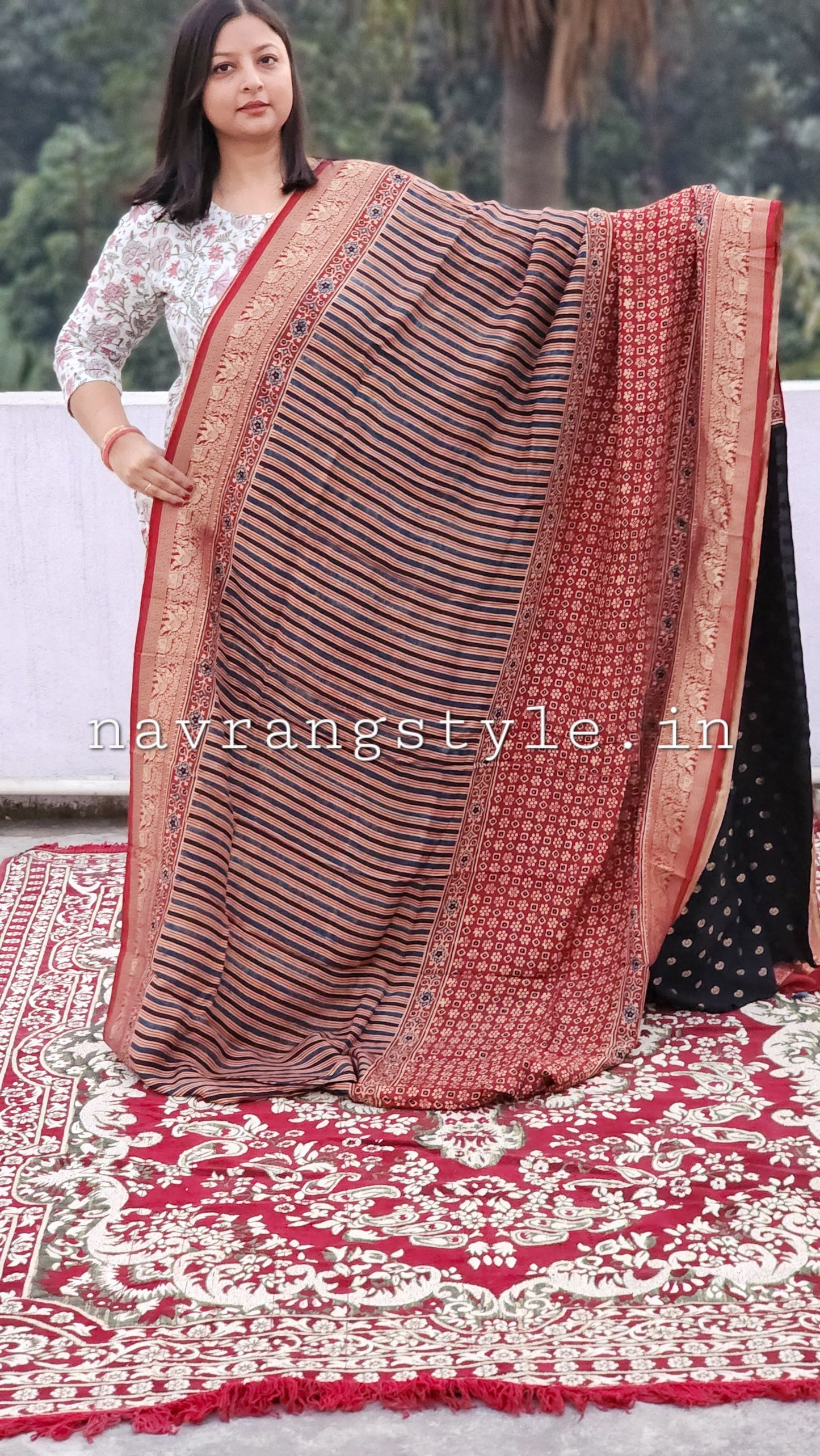 Divya- Handcrafted Ajrakh Dola Silk Saree