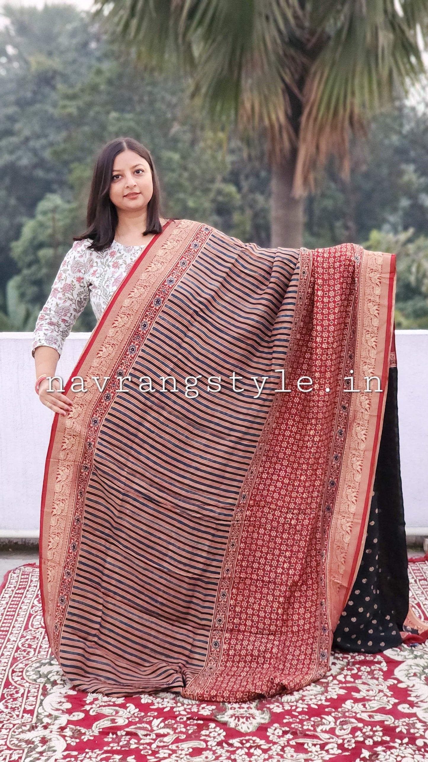 Divya- Handcrafted Ajrakh Dola Silk Saree
