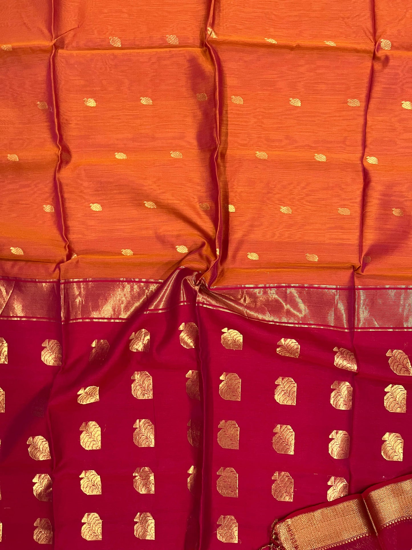 Rusty orange and red Maheshwari silk cotton saree