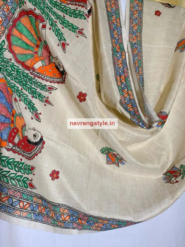 Bahinpa- Madhubani Handpainted Cotton Dupatta