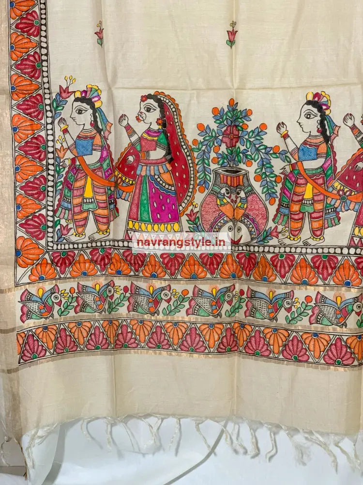 Gathbandhan -Madhubani Handpainted Silk Dupatta