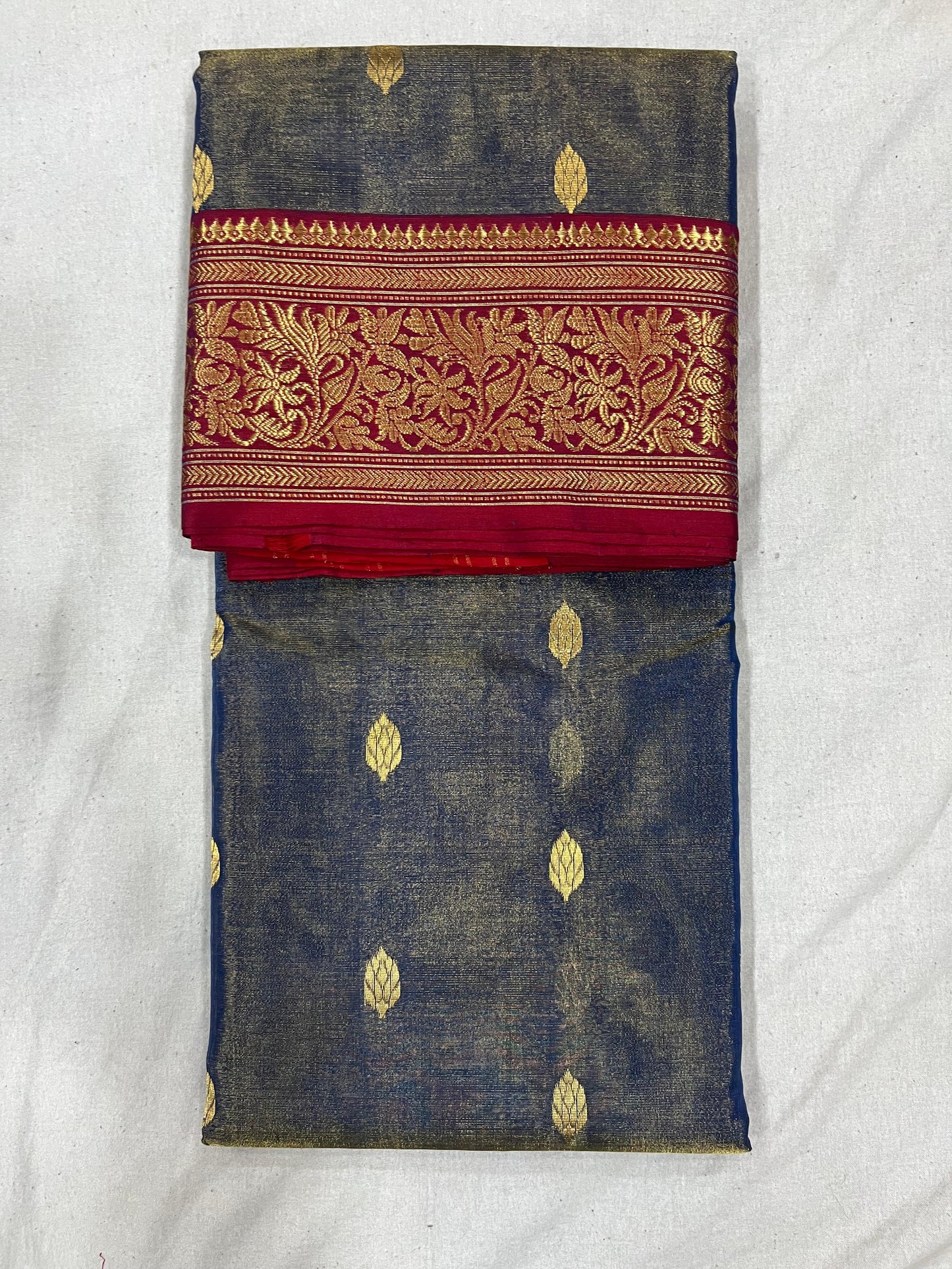 Grey Tissue Katan silk Chanderi Saree with Zari motifs