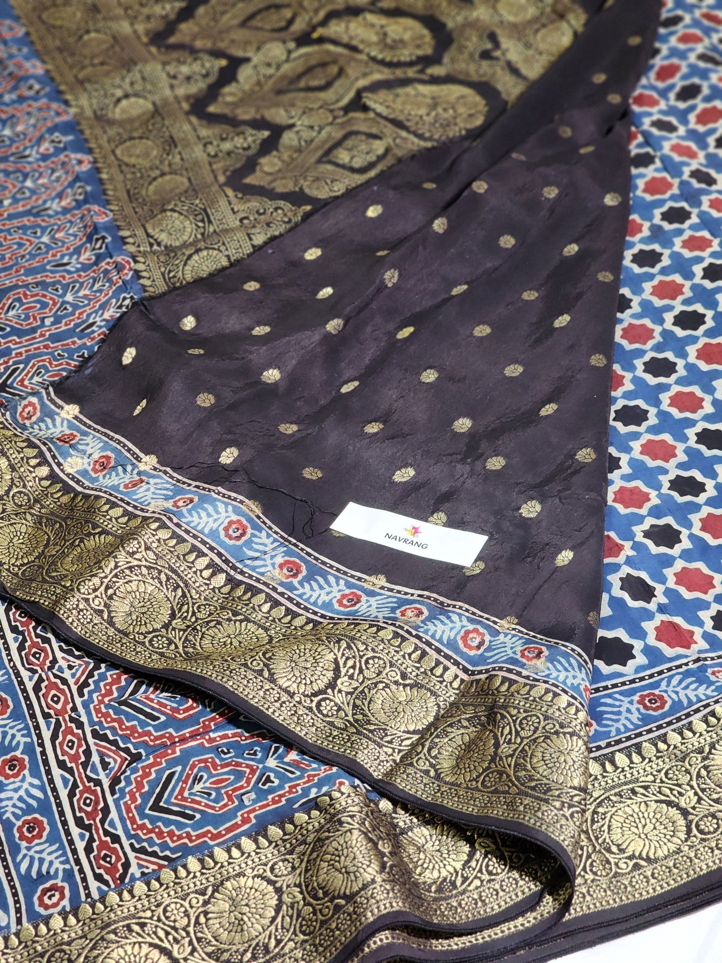 Zoya - Indigo base Ajrakh Dola silk Saree