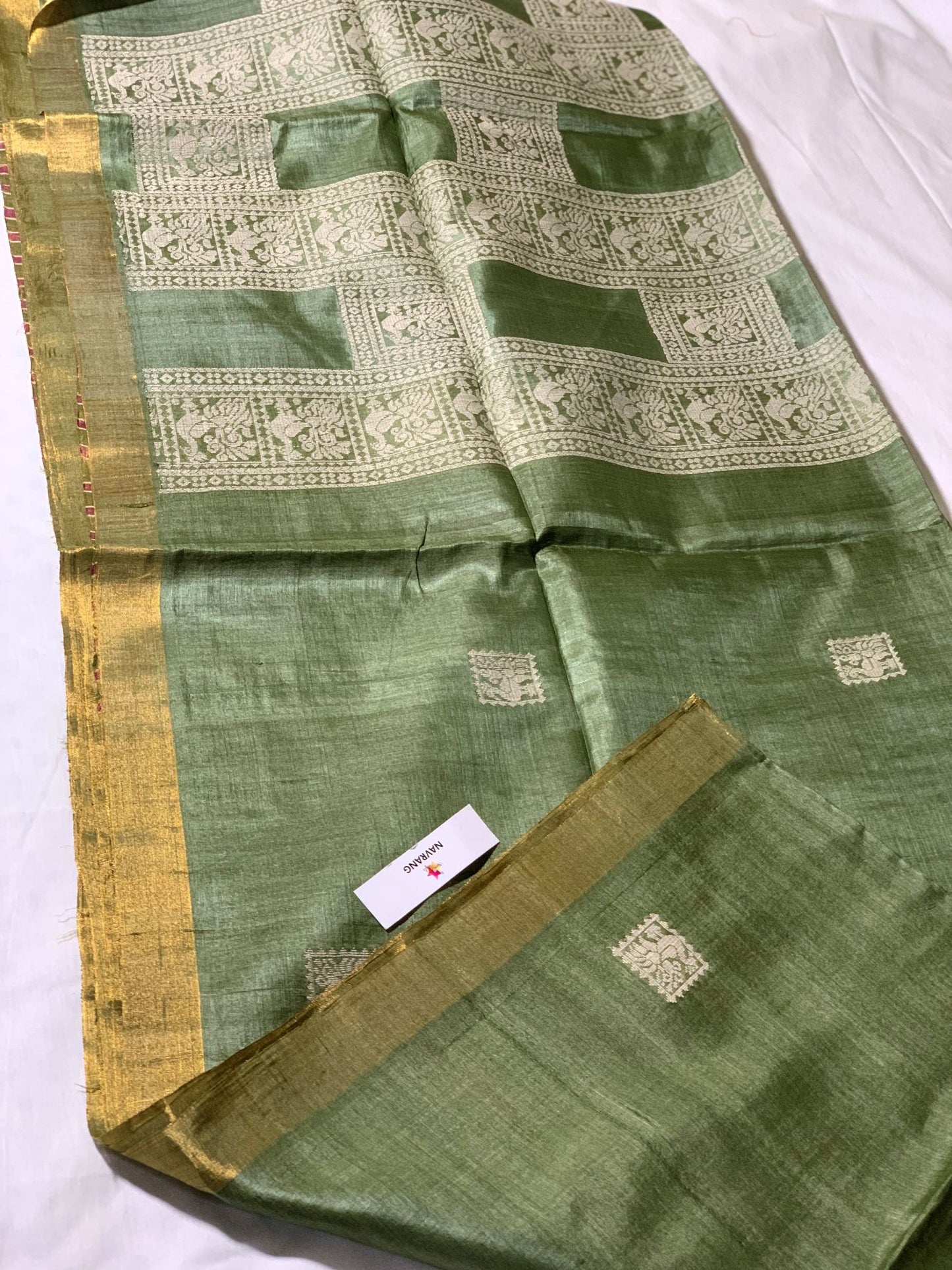 Woven Peacock Motif Pastel Tussar silk saree