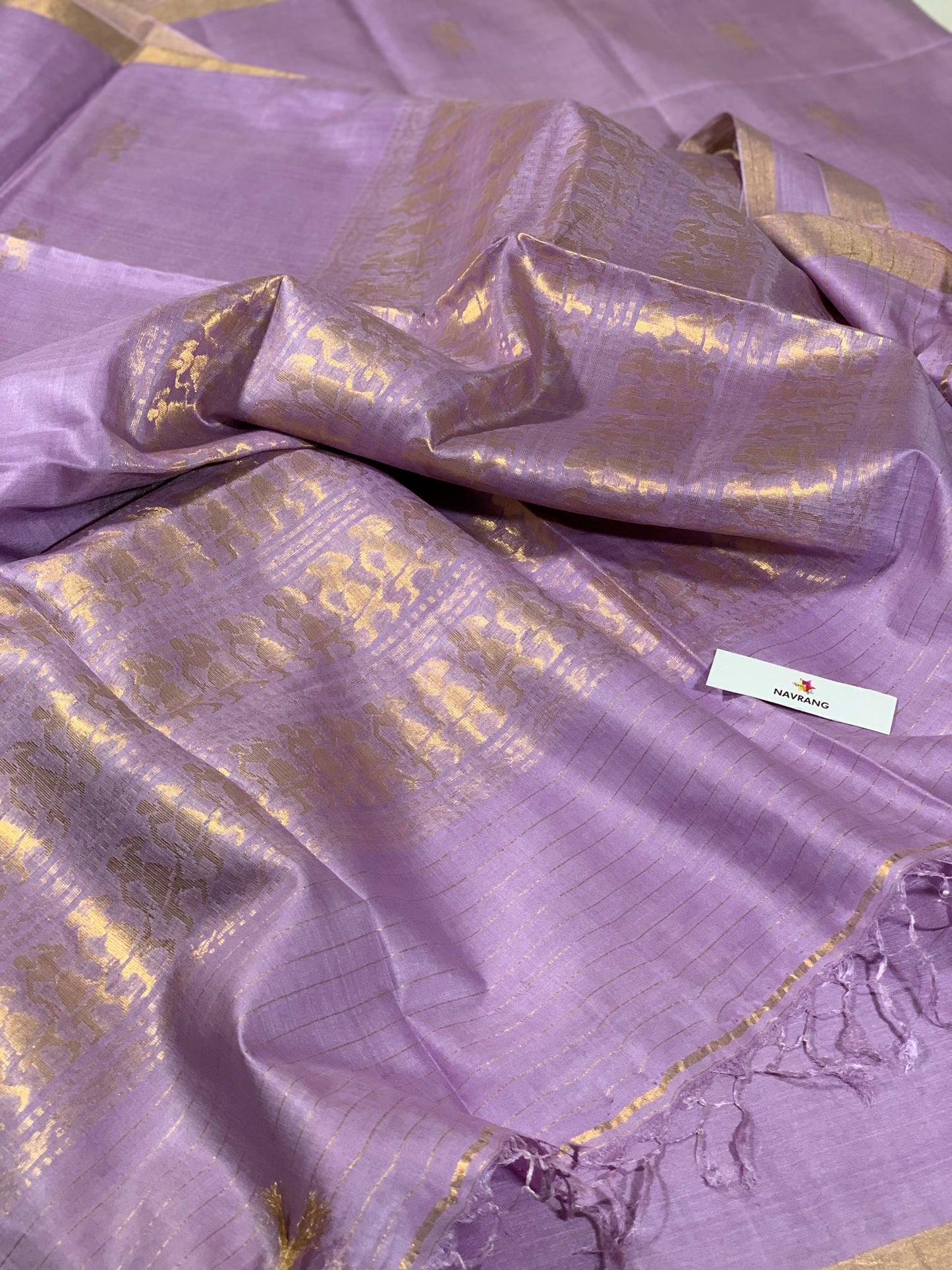 Lavender tussar saree with handwoven traditional dance motifs