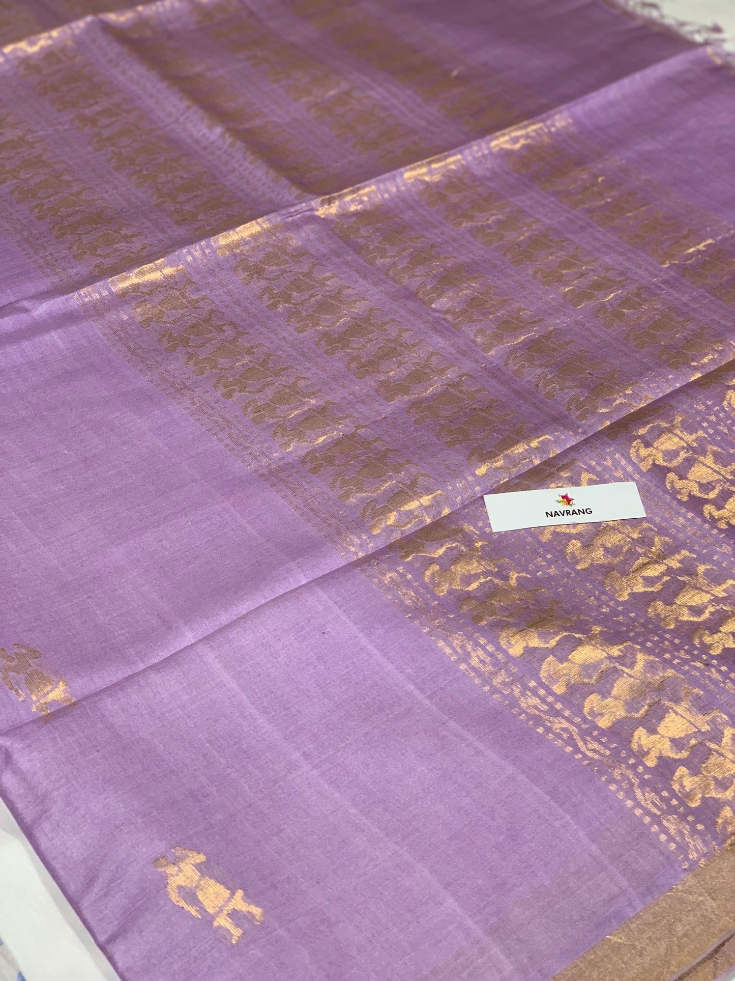 Lavender tussar saree with handwoven traditional dance motifs