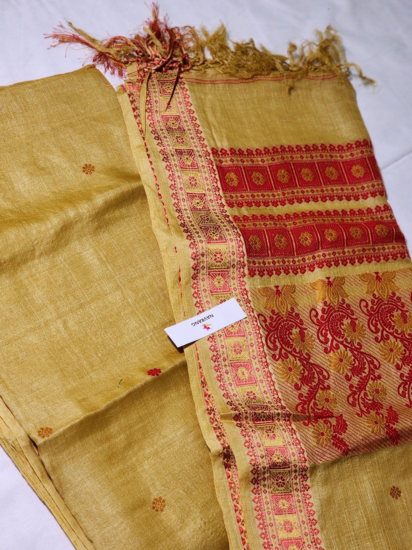 Handwoven mustard Tussar silk saree