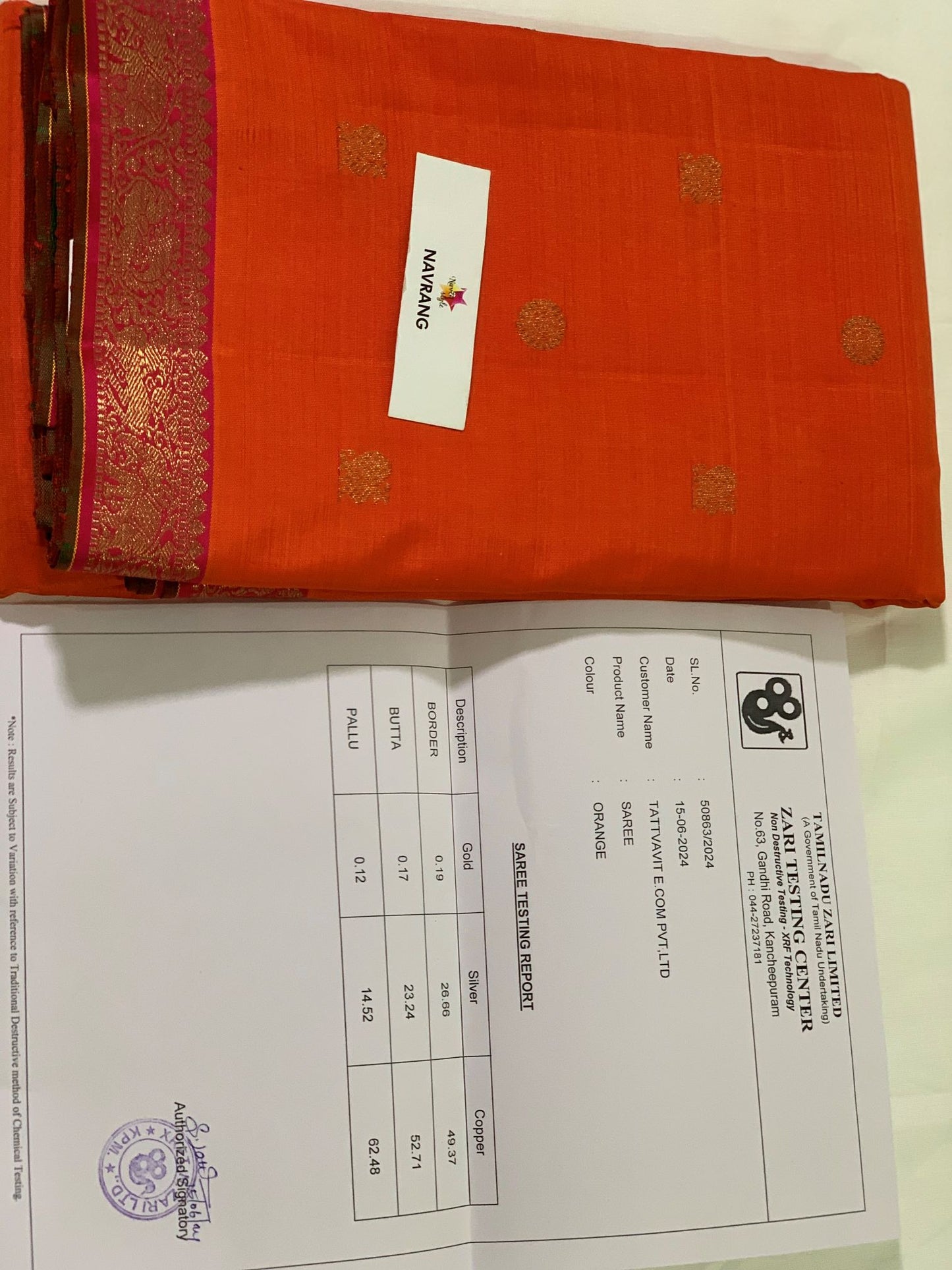 Orange and pink Kanjivaram saree with pure zari