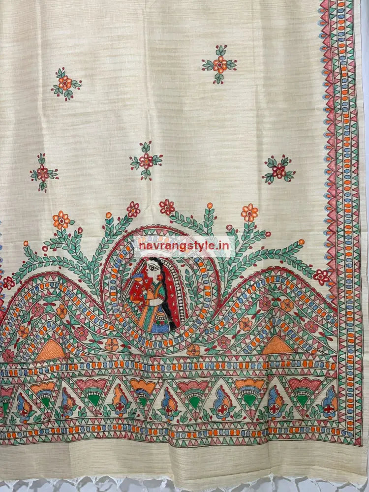 Phulwadi- Madhubani Handpainted Cotton Dupatta