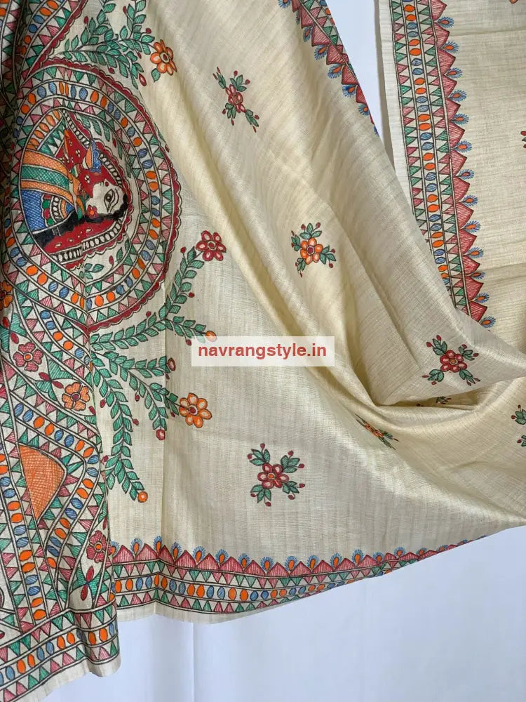 Phulwadi- Madhubani Handpainted Cotton Dupatta