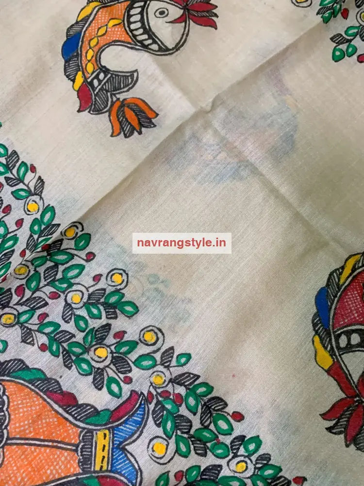 Prem - Madhubani Handpainted Silk Dupatta