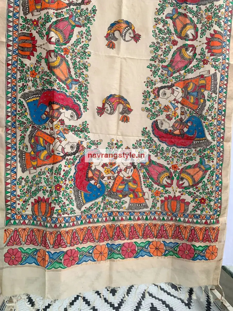 Prem - Madhubani Handpainted Silk Dupatta