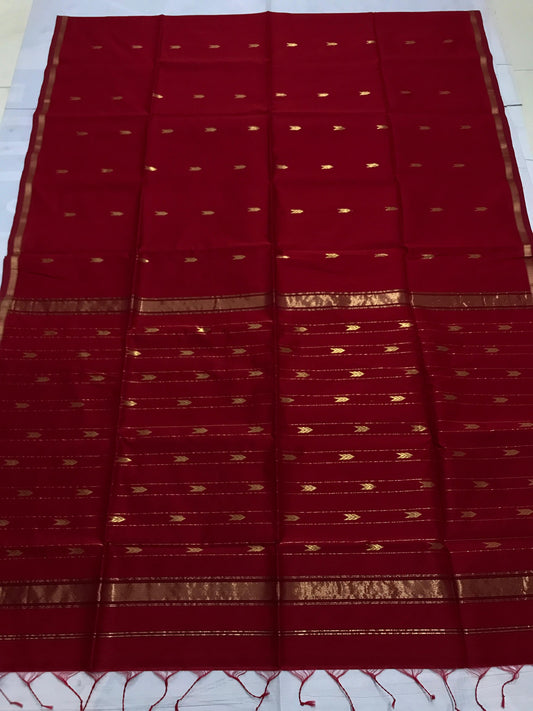 Red thin border Maheshwari Saree