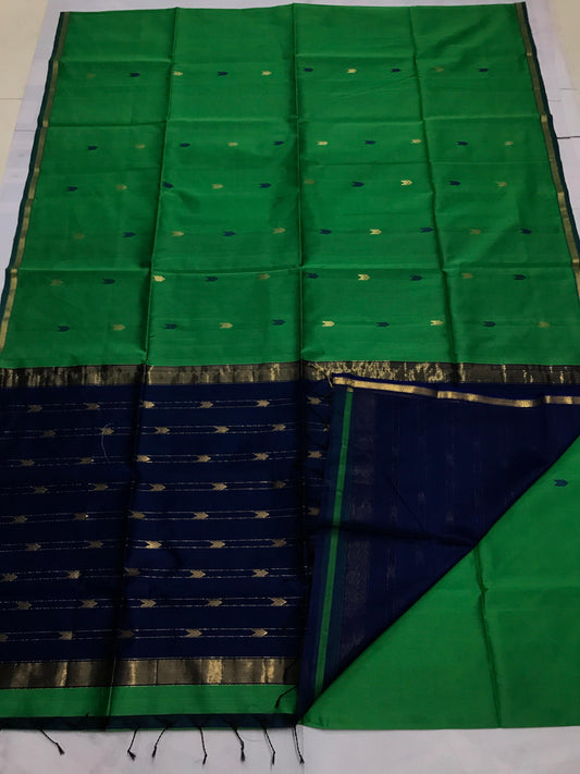 Green Blue Maheswari Saree with thin border  and Booti allover
