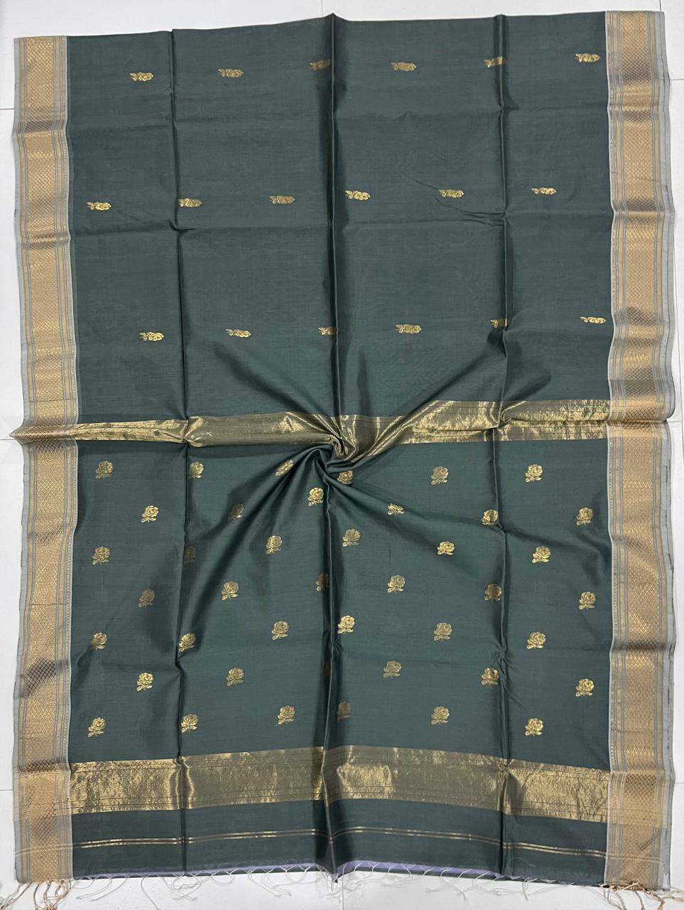 Grey  Maheshwari silk cotton Saree with all over motifs