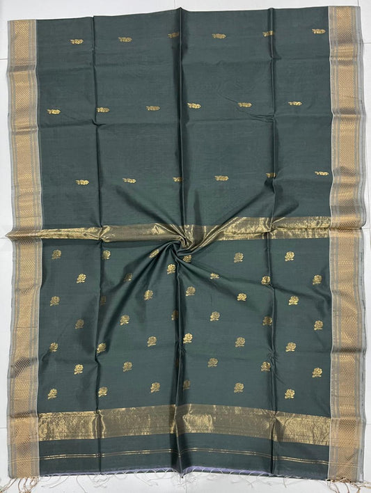 Grey  Maheshwari silk cotton Saree with all over motifs