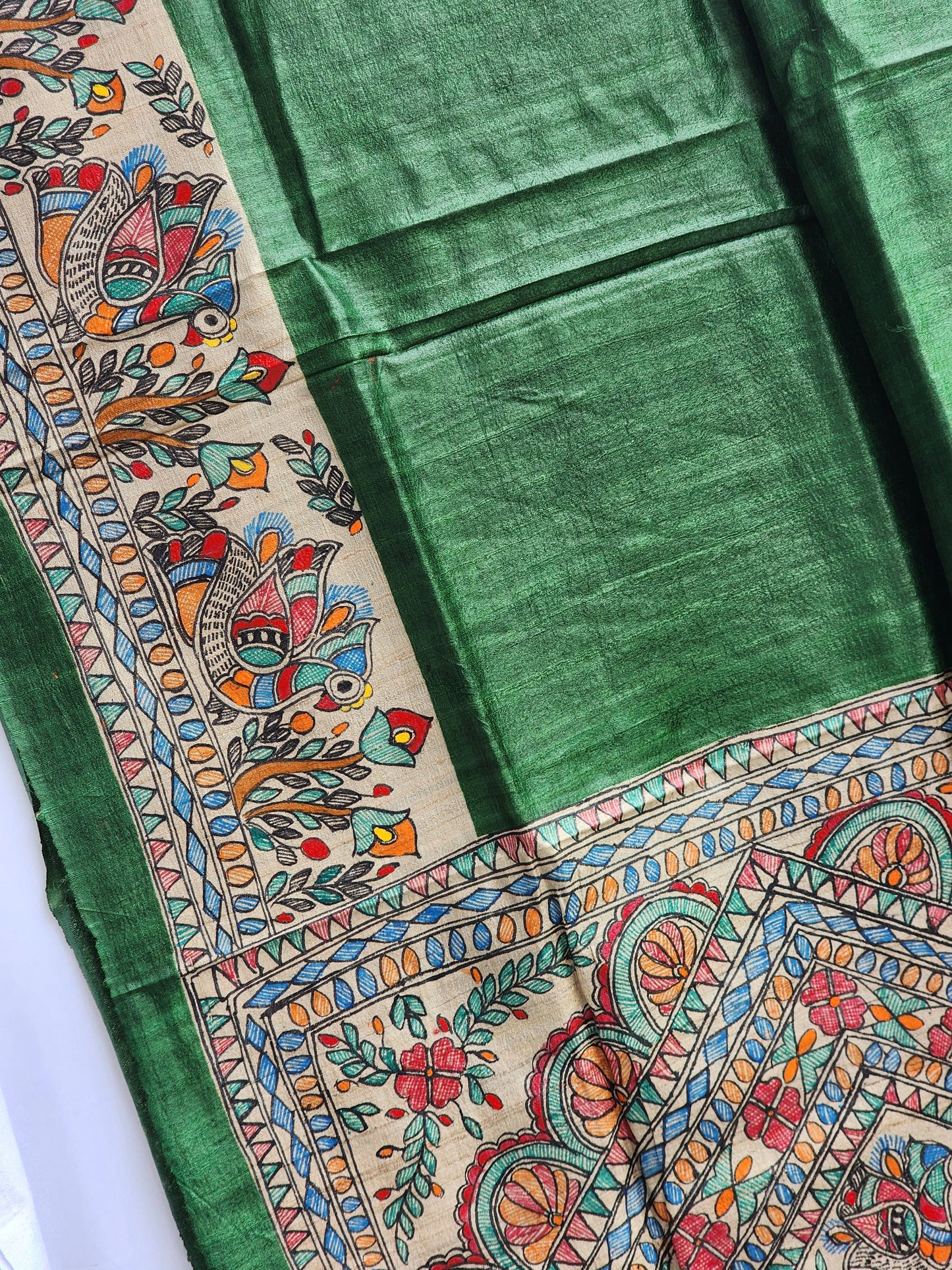 Handpainted Madhubani Tussar silk saree