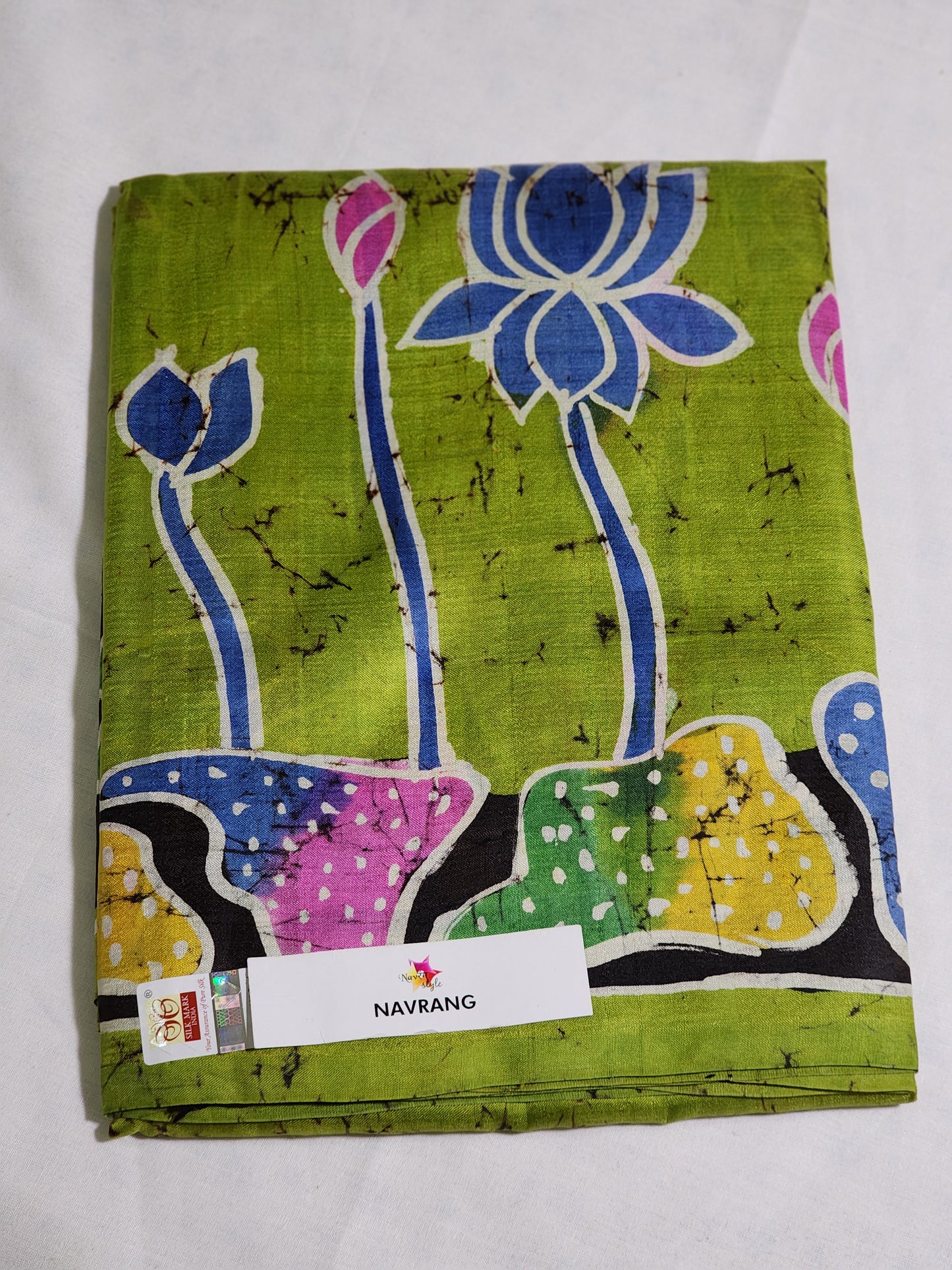 Handpainted green silk saree