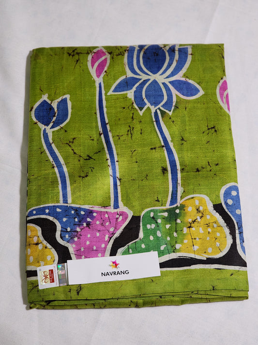 Handpainted green silk saree