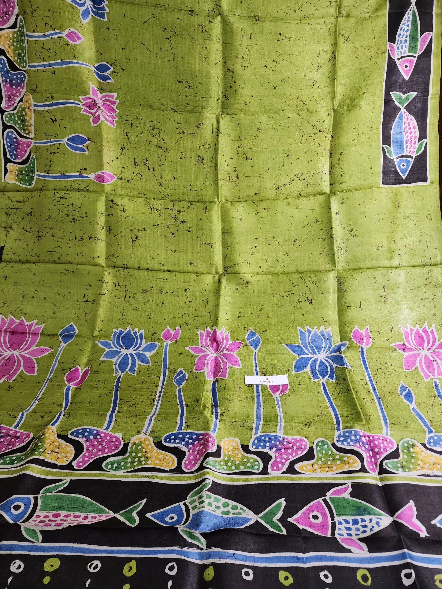 Handpainted green silk saree