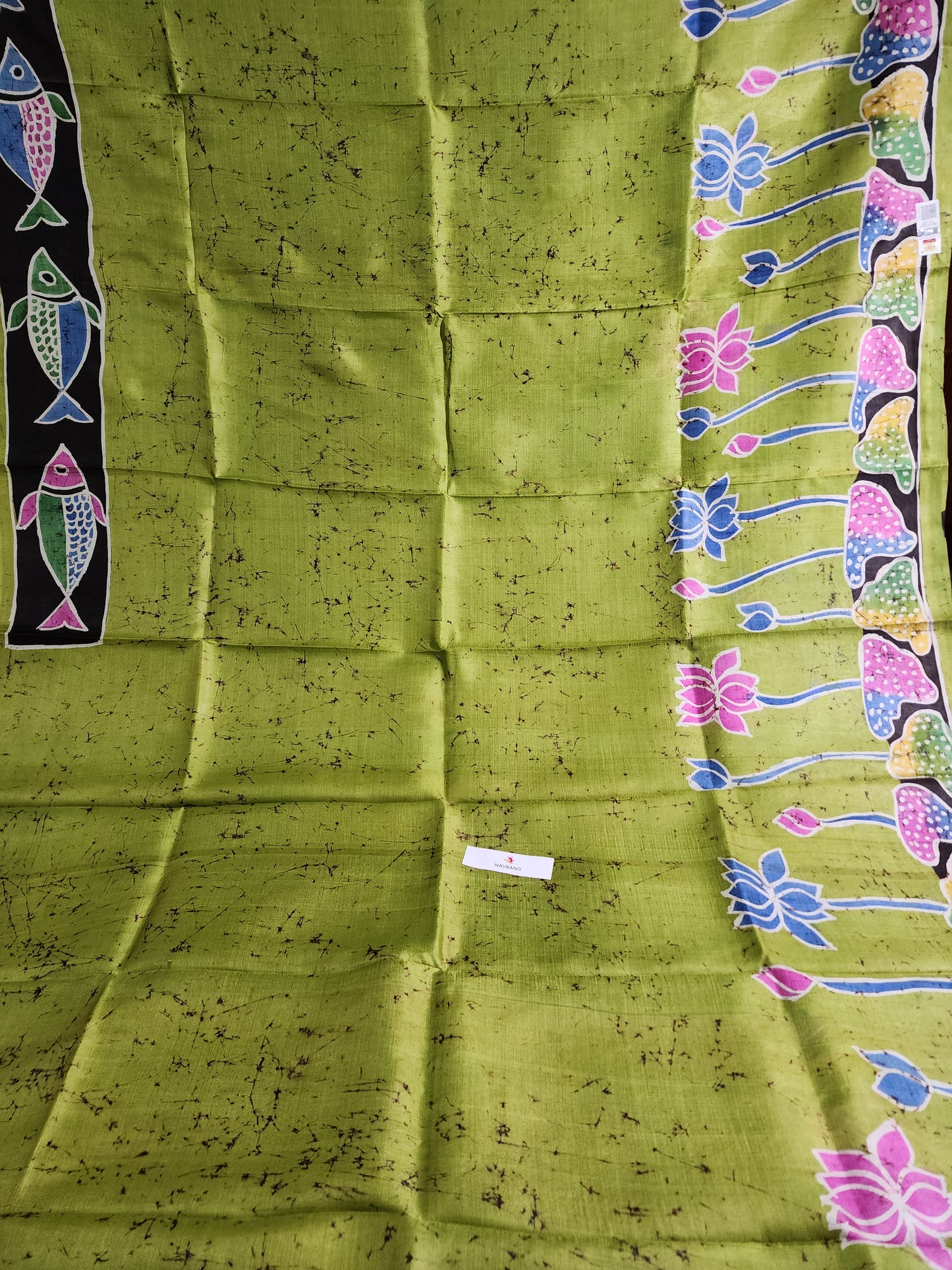 Handpainted green silk saree