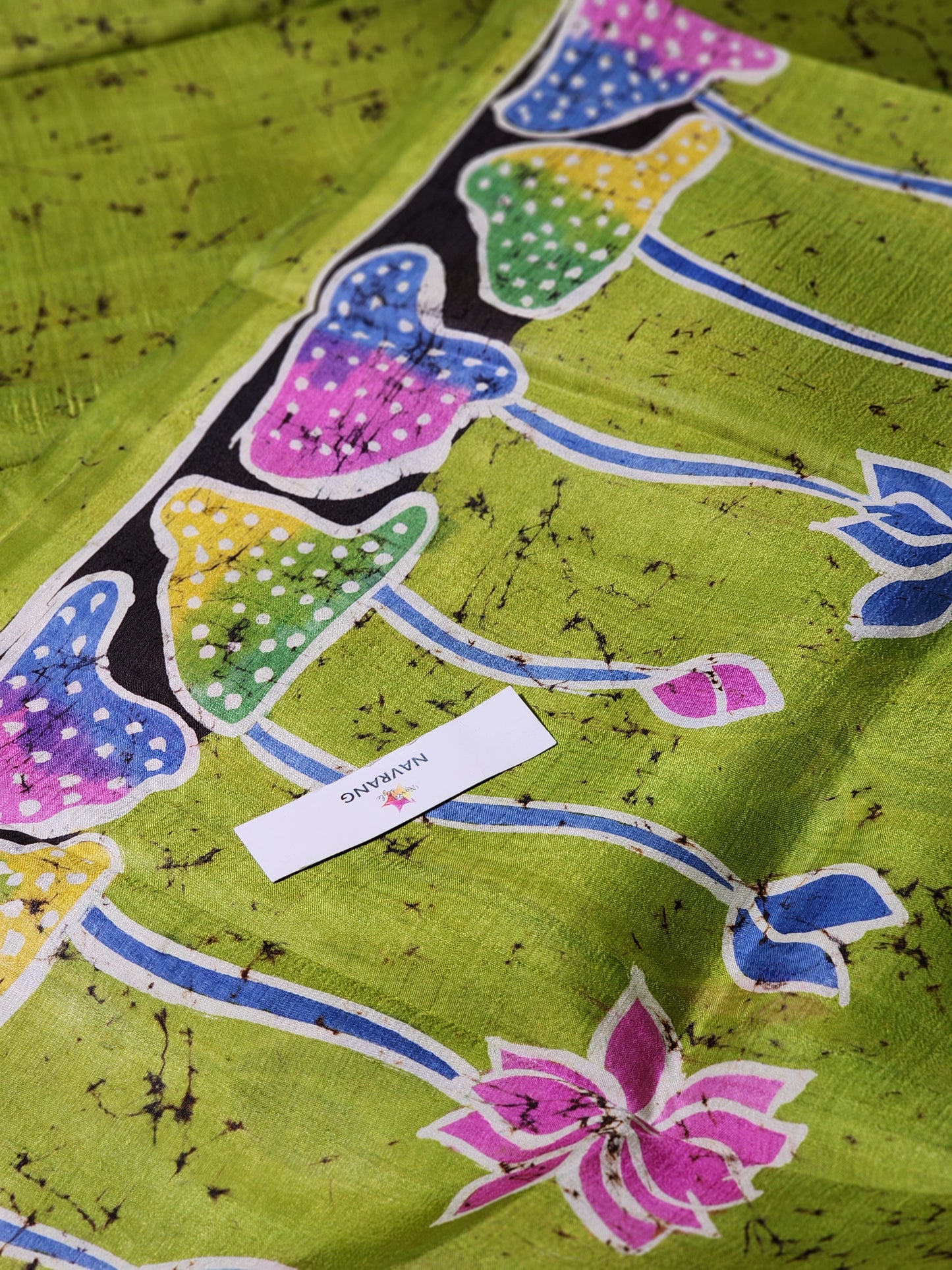 Handpainted green silk saree
