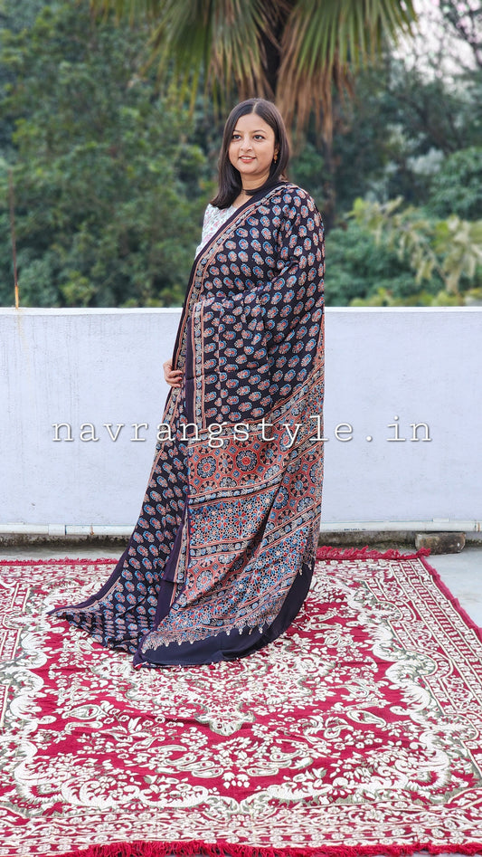 Ajrakh Anokhi Modal silk saree