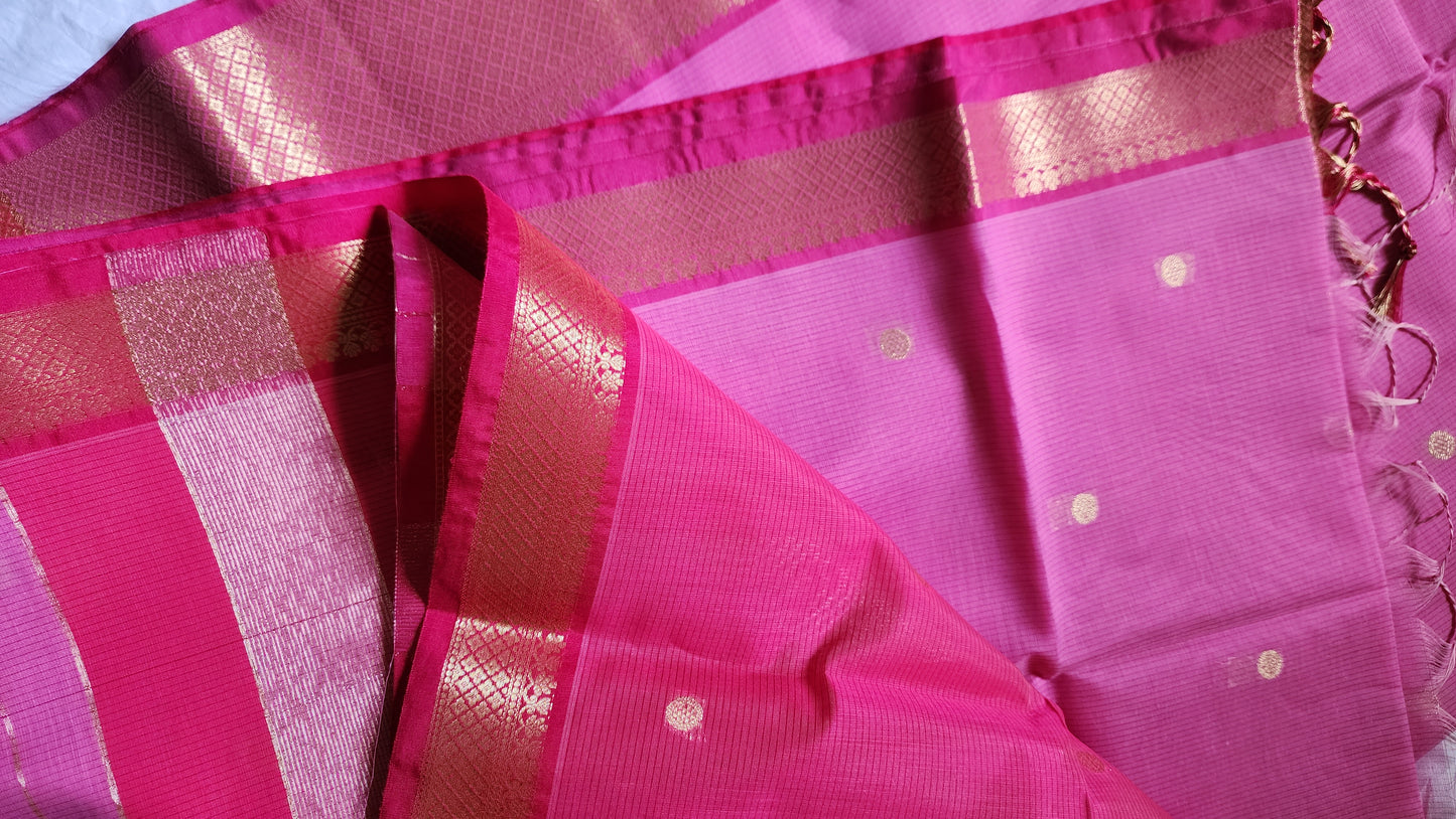 Pink and Pink Semi Maheshwari Saree