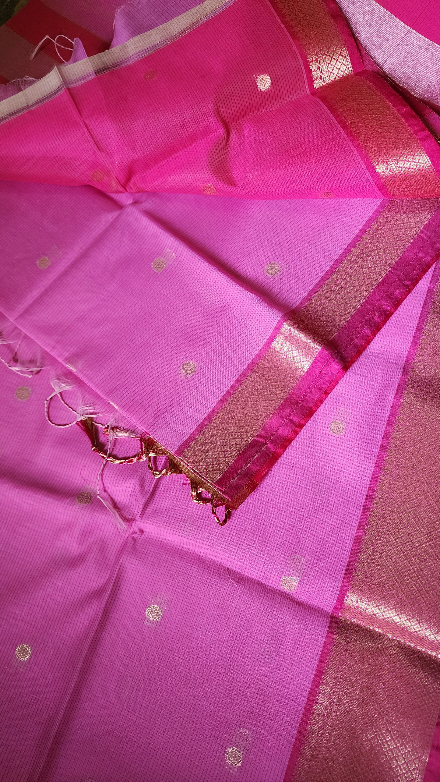 Pink and Pink Semi Maheshwari Saree