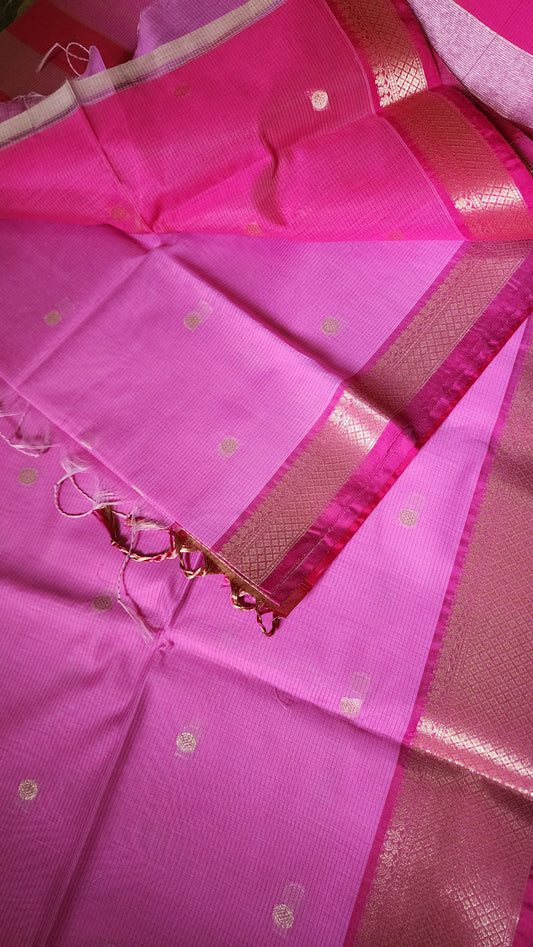 Pink and Pink Semi Maheshwari Saree
