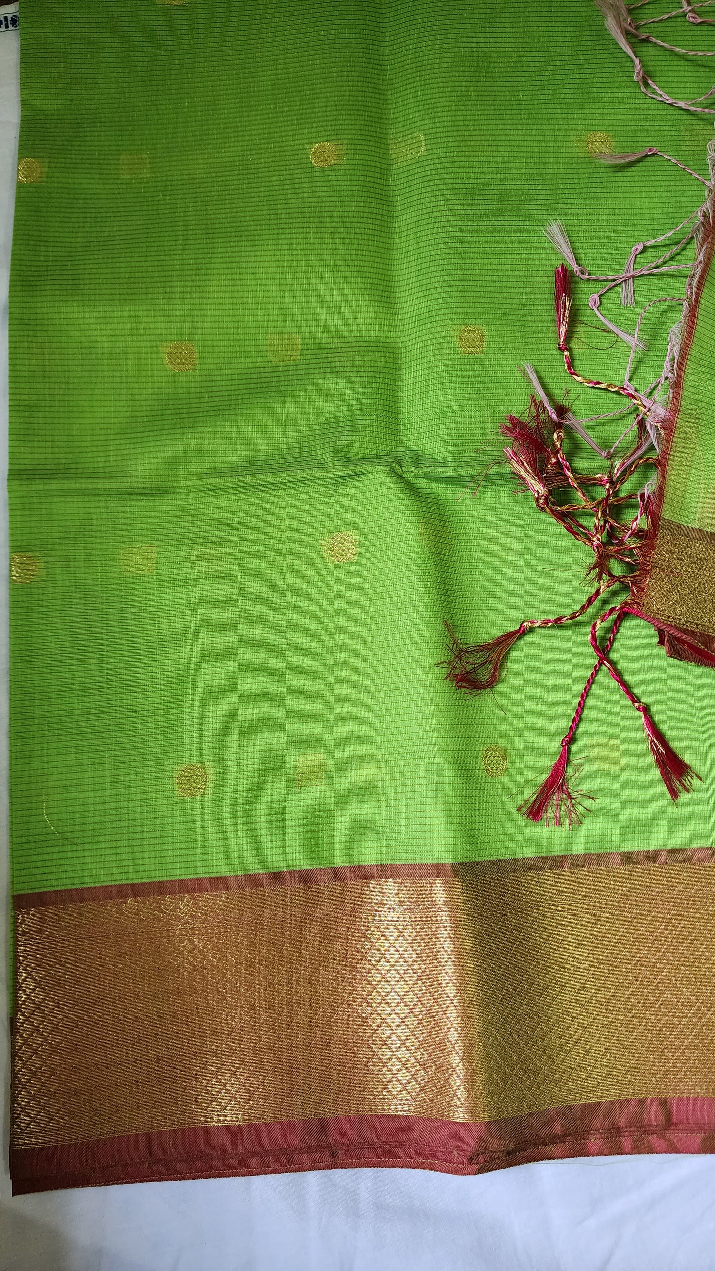 Green and pink semi Maheshwari saree
