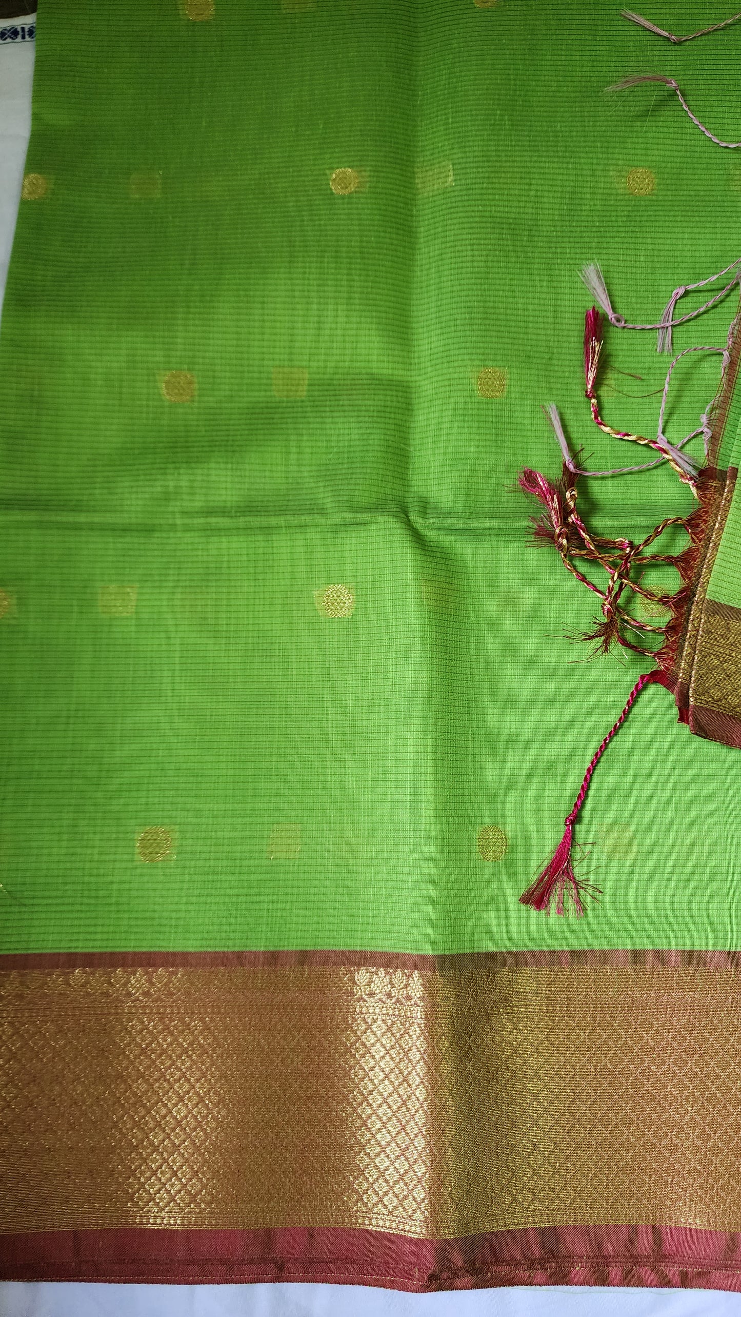 Green and pink semi Maheshwari saree
