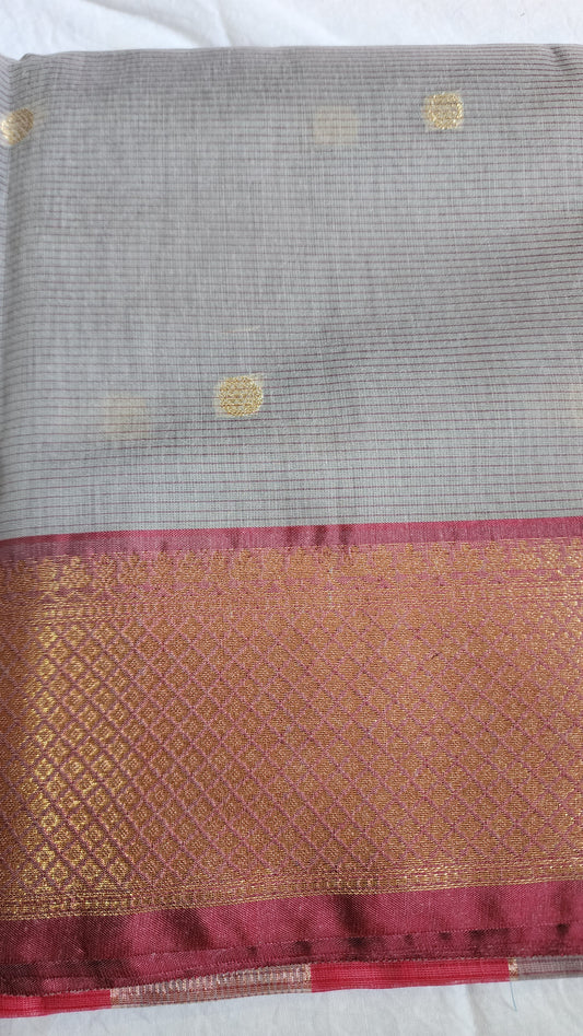 Grey and Pink Semi Maheshwari Saree