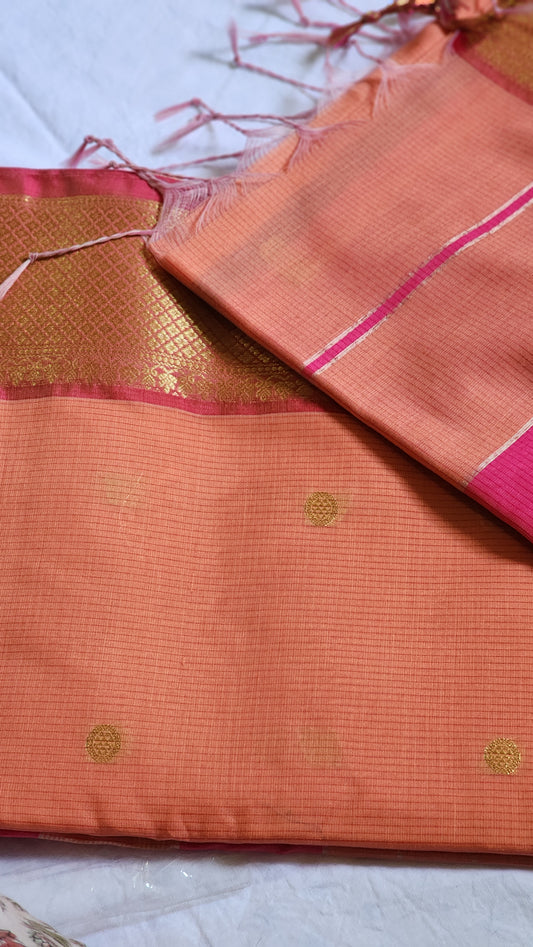 Peach and pink Art silk cotton semi maheshwari saree