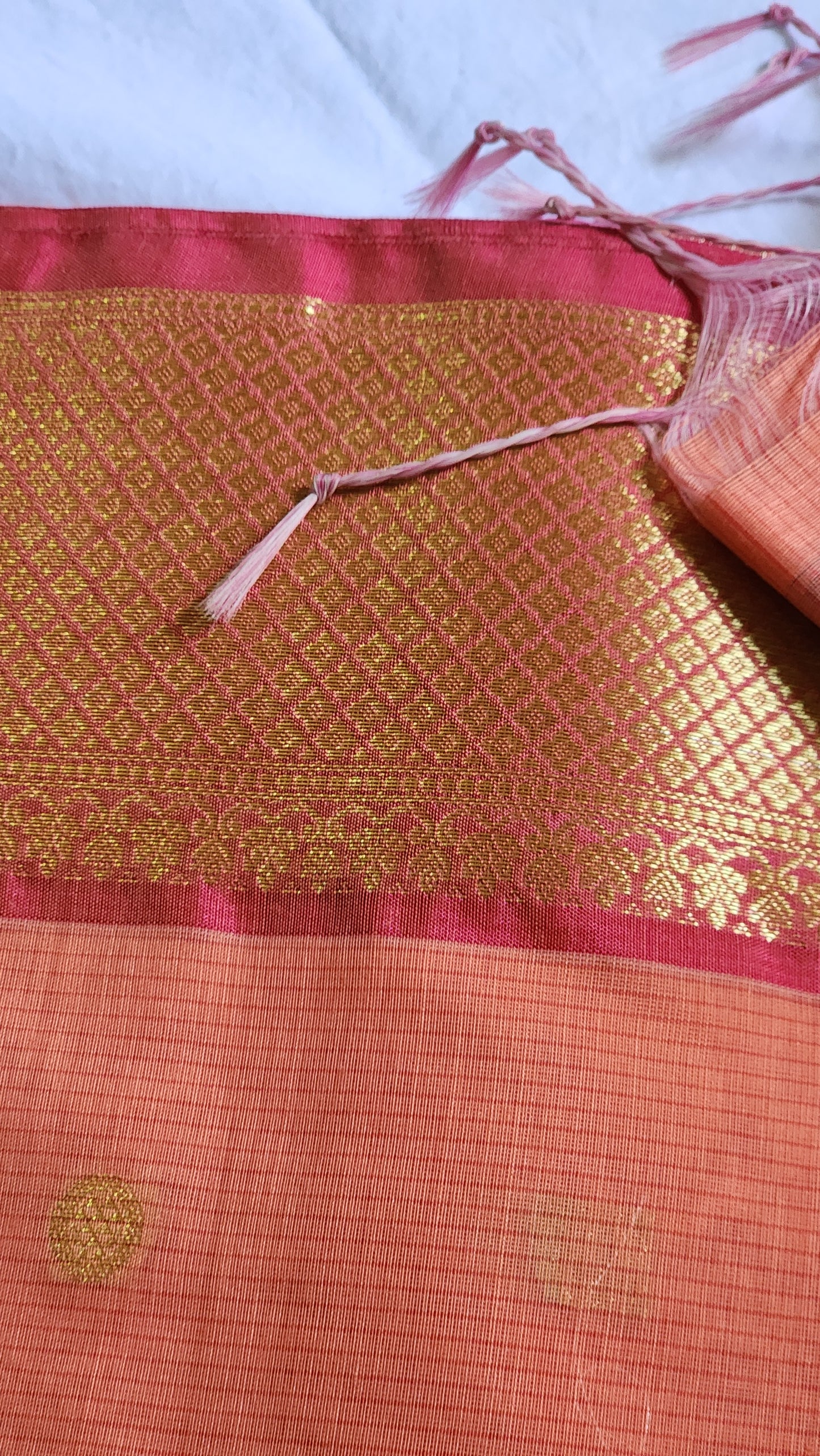Peach and pink Art silk cotton semi maheshwari saree
