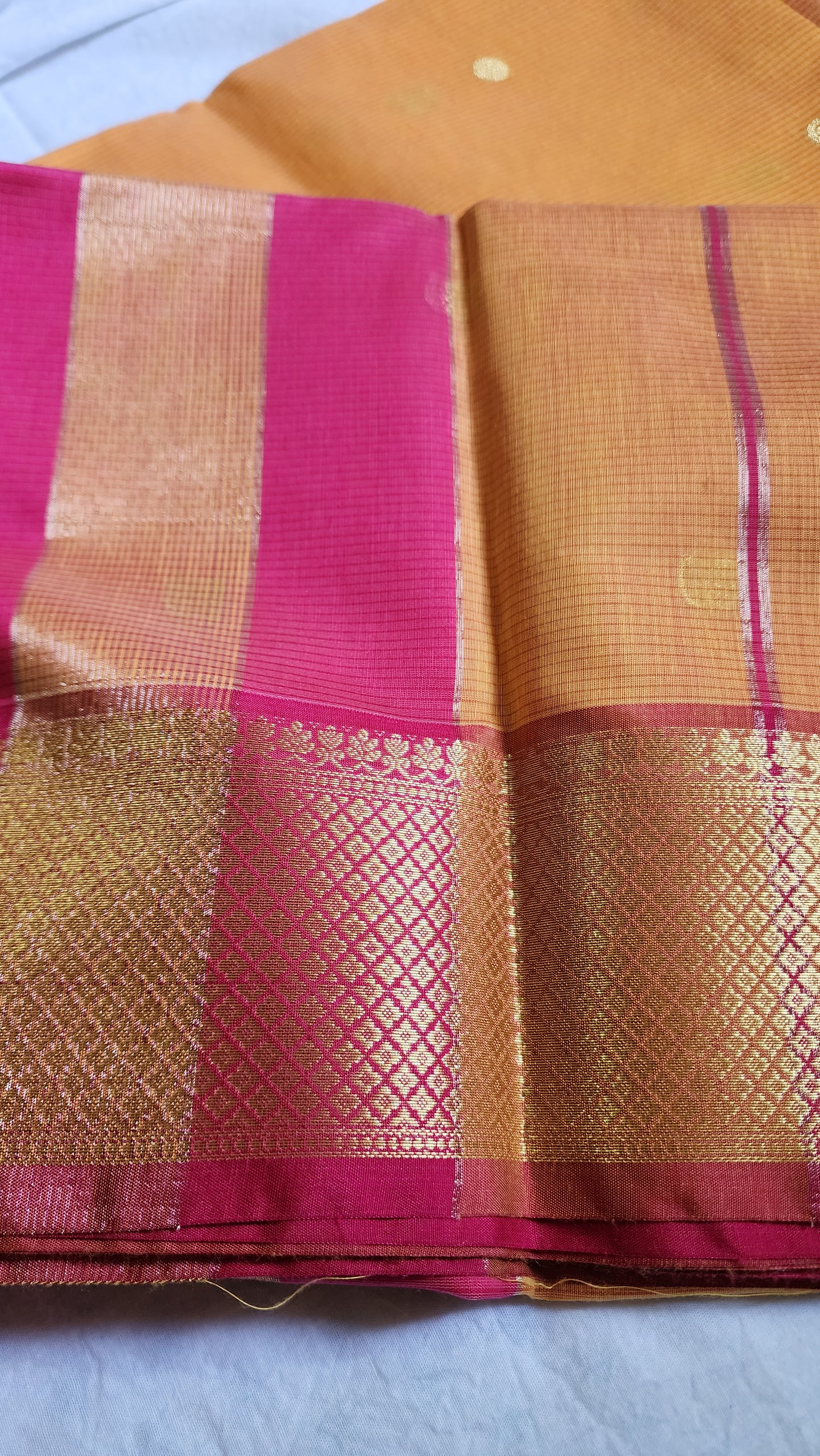 Orange and Pink Semi Maheshwari saree