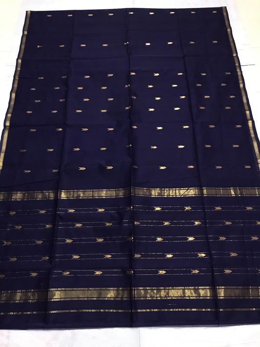 Blue thin border Maheshwari Saree with all over Booti