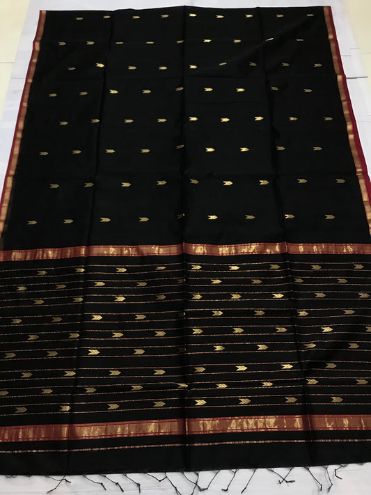 Black thin border Maheshwari silk cotton Saree