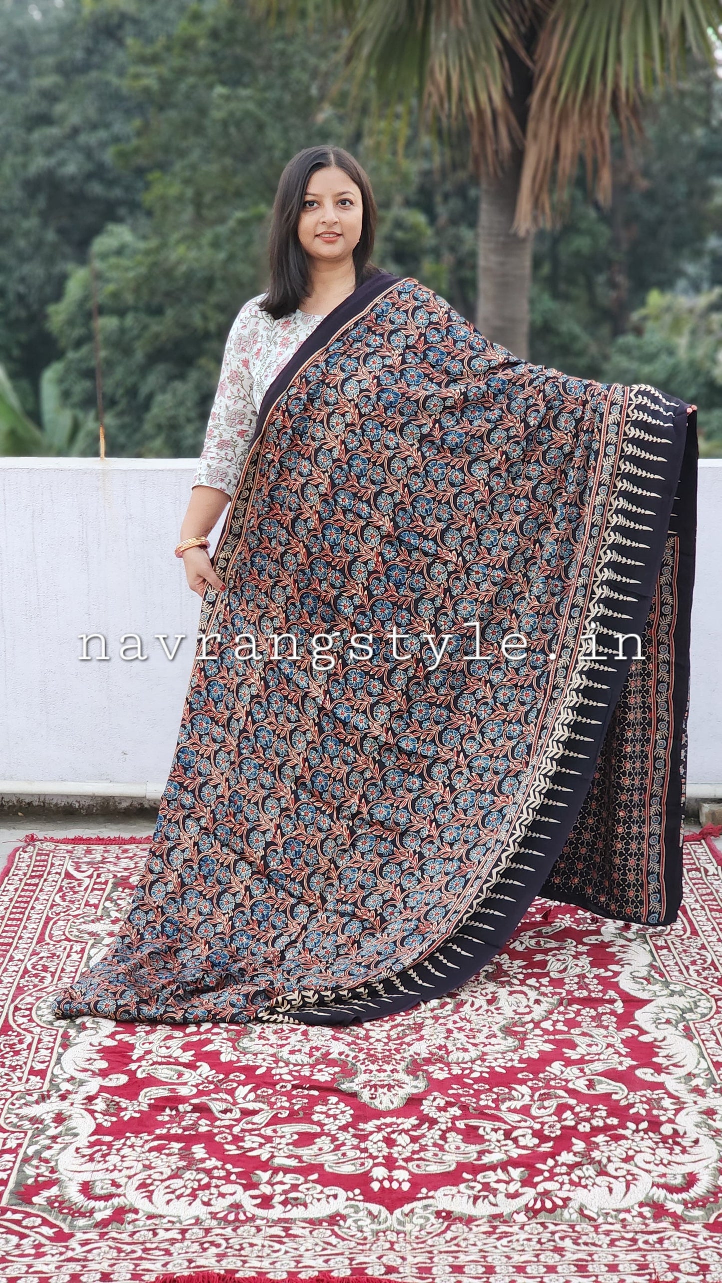 Phool - Handcrafted Ajrakh Modal Silk Saree
